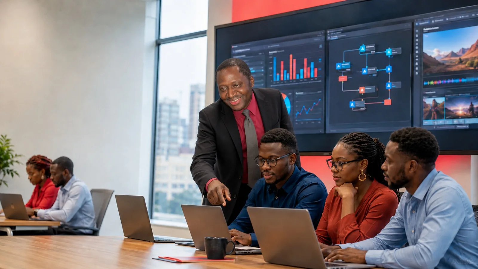 Instructor walking a group through the five levels of the applied AI programme
