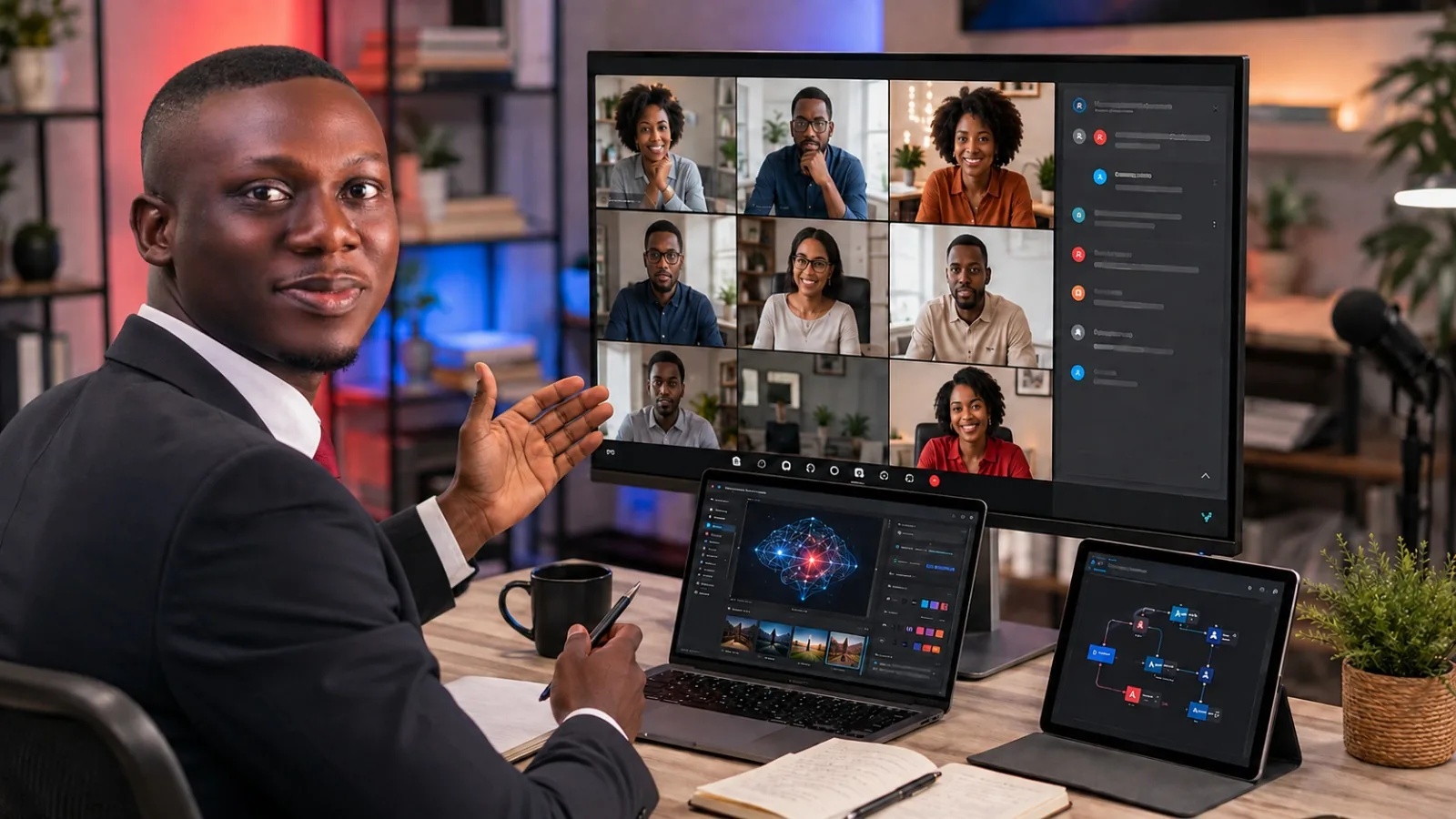 Instructor hosting a live online AI bootcamp session with participants joining remotely